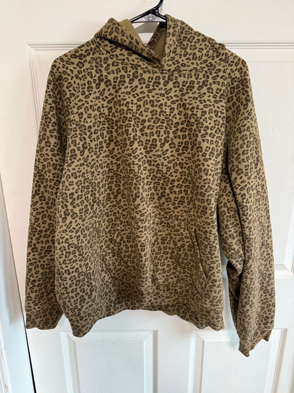 Leopard Print Hooded Pullover Sweatshirt - Olive Brown